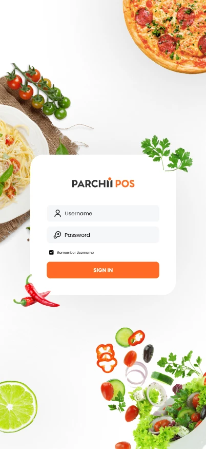 Parchii POS mobile app sign-in screen